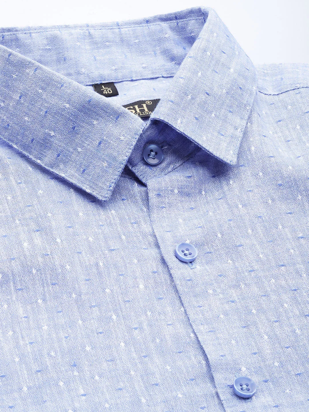 Men's  Linen Cotton Polka Dots Formal Shirts ( SF 794Blue ) - Jainish