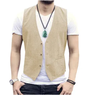 Men's Linen V Neck Casual Summer Waistcoat