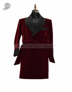 Men's Long Robes and Coats with Burgundy Velvet Insets