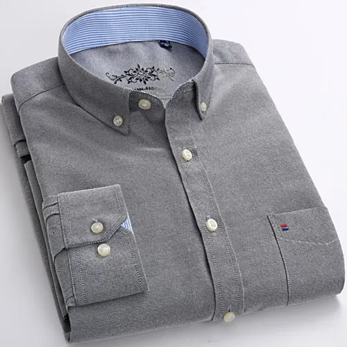 Men's Long Sleeve Contrast Plaid/Striped Oxford Dress Shirt with Left Chest Pocket Male Casual Slim-fit Buttoned Down Shirts