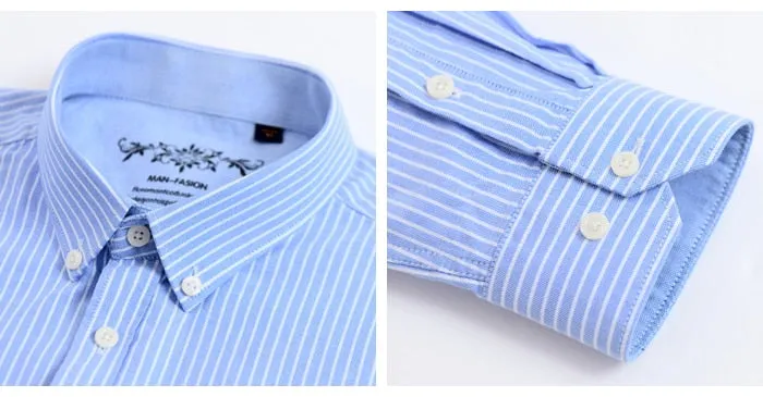 Men's Long Sleeve Contrast Plaid/Striped Oxford Dress Shirt with Left Chest Pocket Male Casual Slim-fit Buttoned Down Shirts