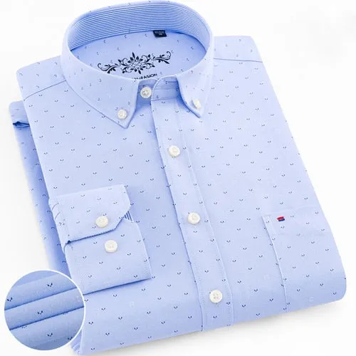 Men's Long Sleeve Contrast Plaid/Striped Oxford Dress Shirt with Left Chest Pocket Male Casual Slim-fit Buttoned Down Shirts