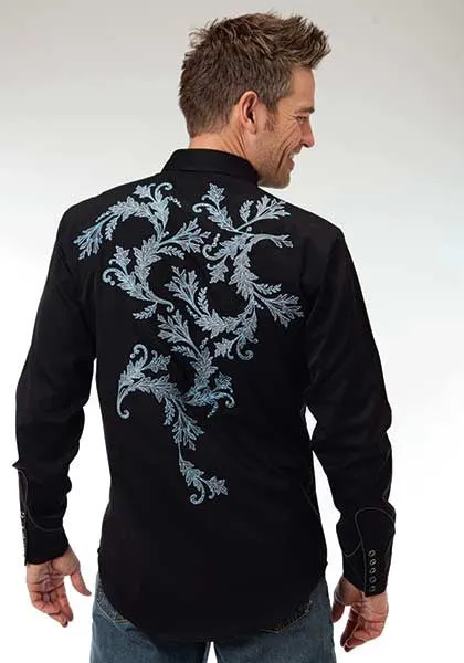 Men's long sleeve embroiderd black shirt