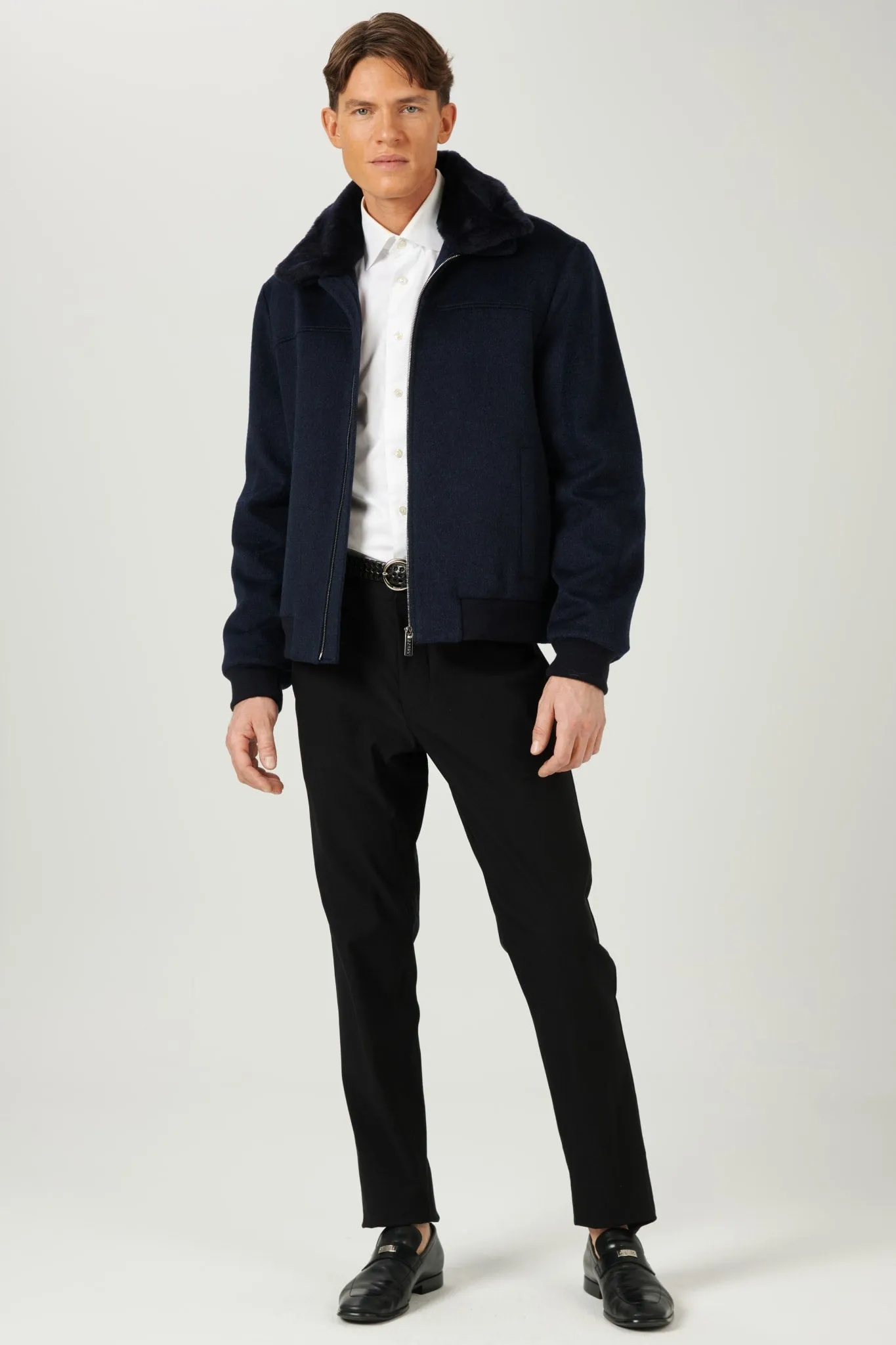 Men's Loro Piana Wool Jacket with Detachable Select Shearling Lamb Collar