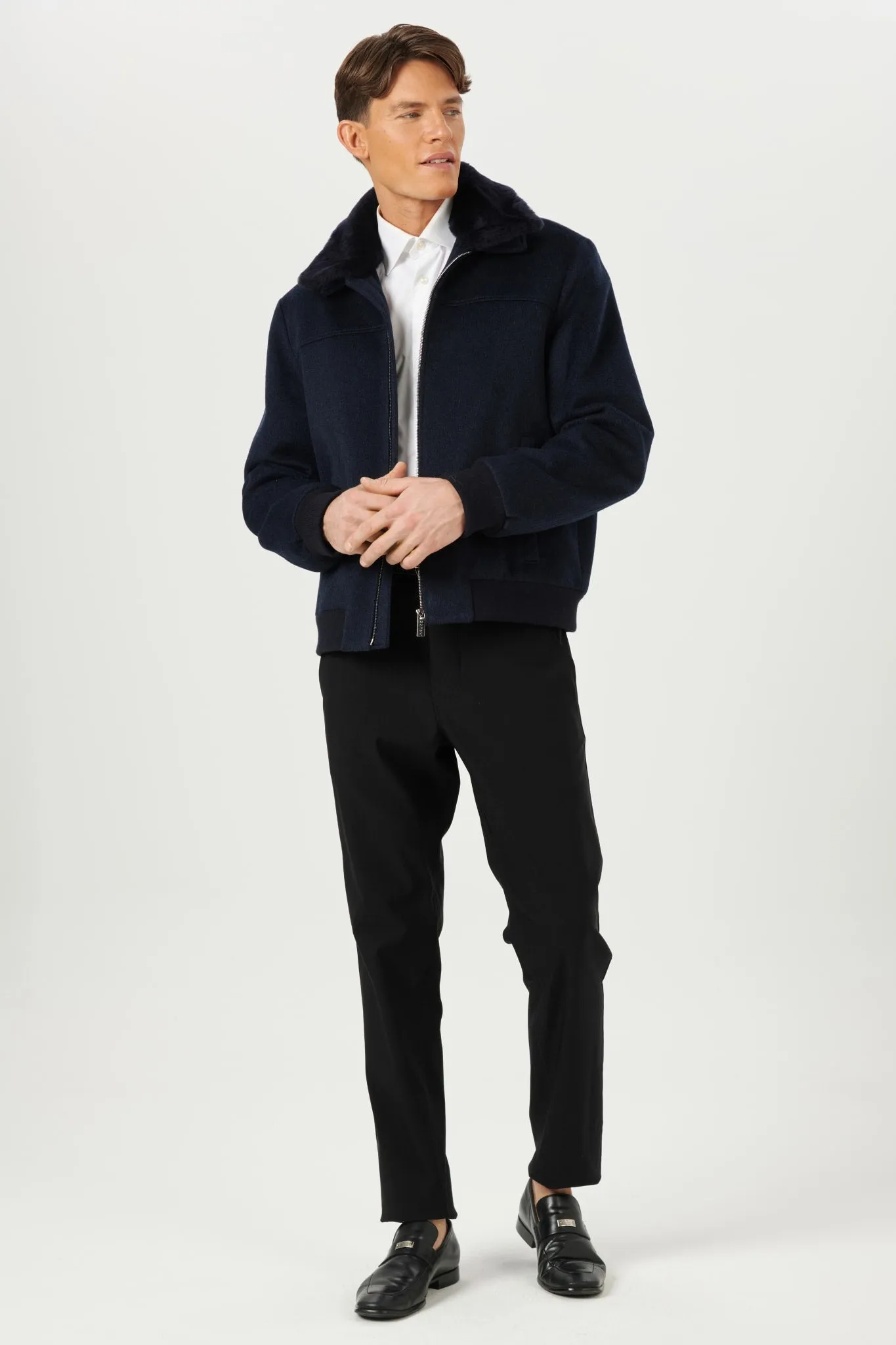 Men's Loro Piana Wool Jacket with Detachable Select Shearling Lamb Collar