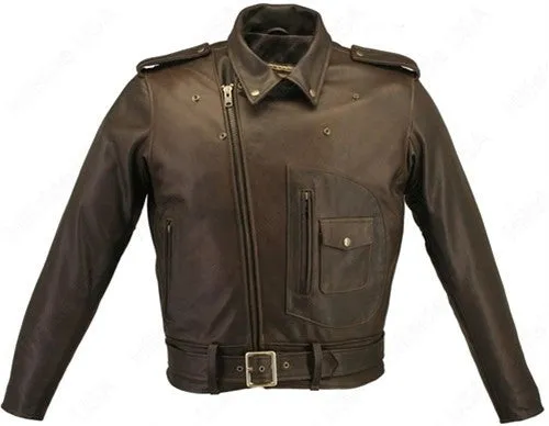 Mens Made in USA Brown Distressed Leather D Pocket Motorcycle Jacket