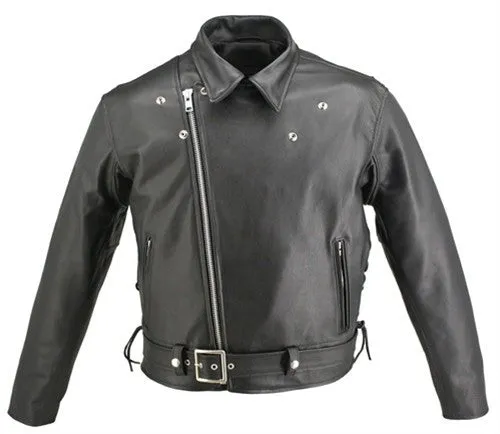 Men's Made in USA Classic Black Horsehide Leather Belted Motorcycle Jacket