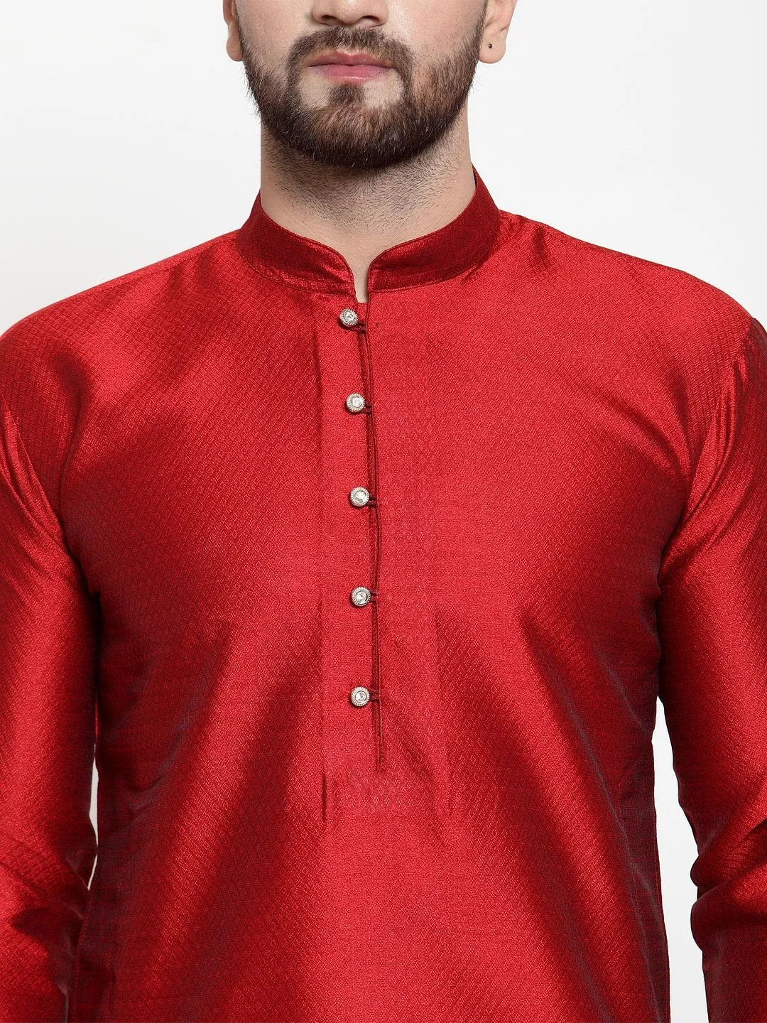 Men's Maroon & White Self Design Kurta Only ( KO 589 Maroon ) - Virat Fashions