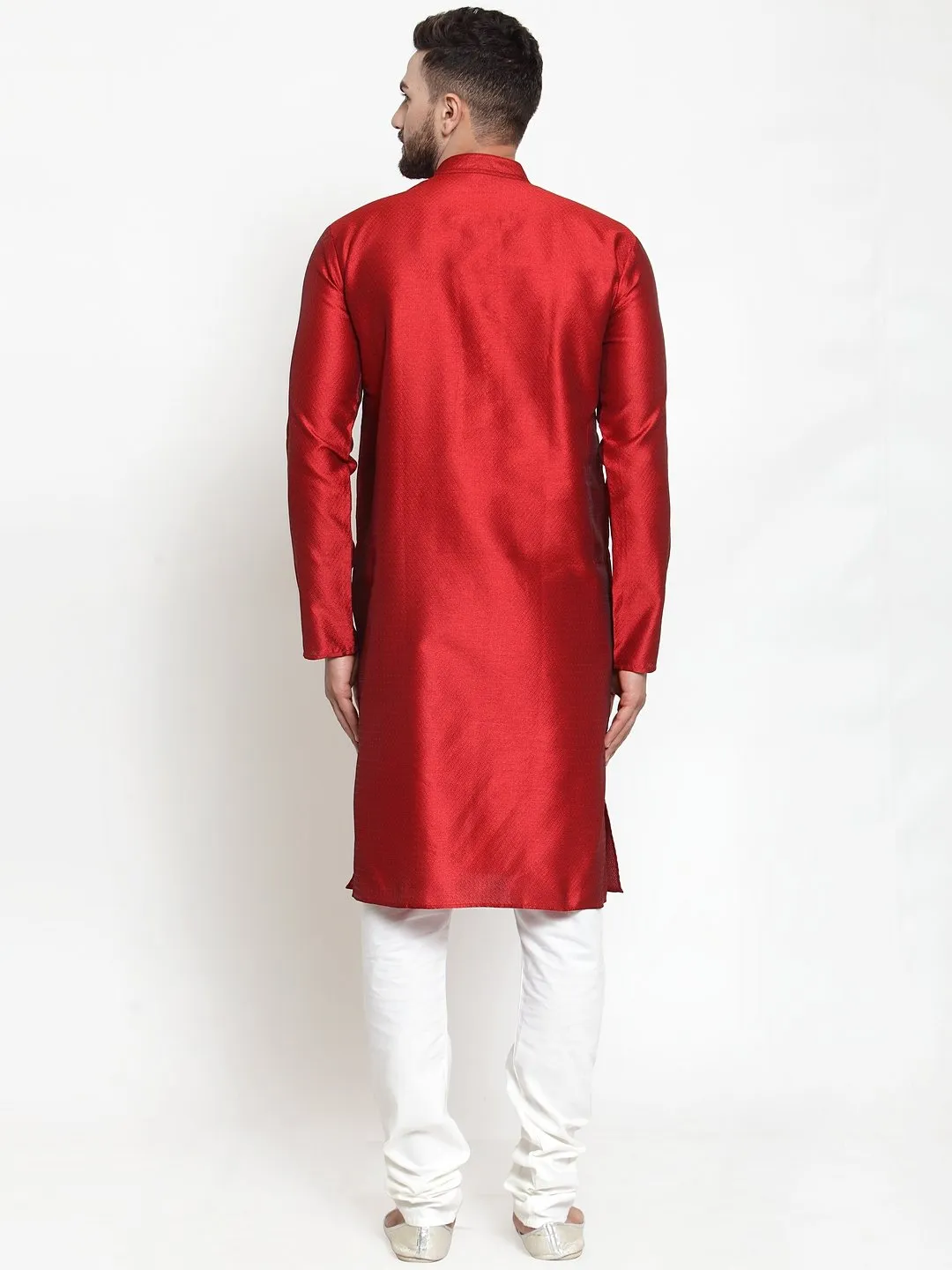 Men's Maroon & White Self Design Kurta Only ( KO 589 Maroon ) - Virat Fashions