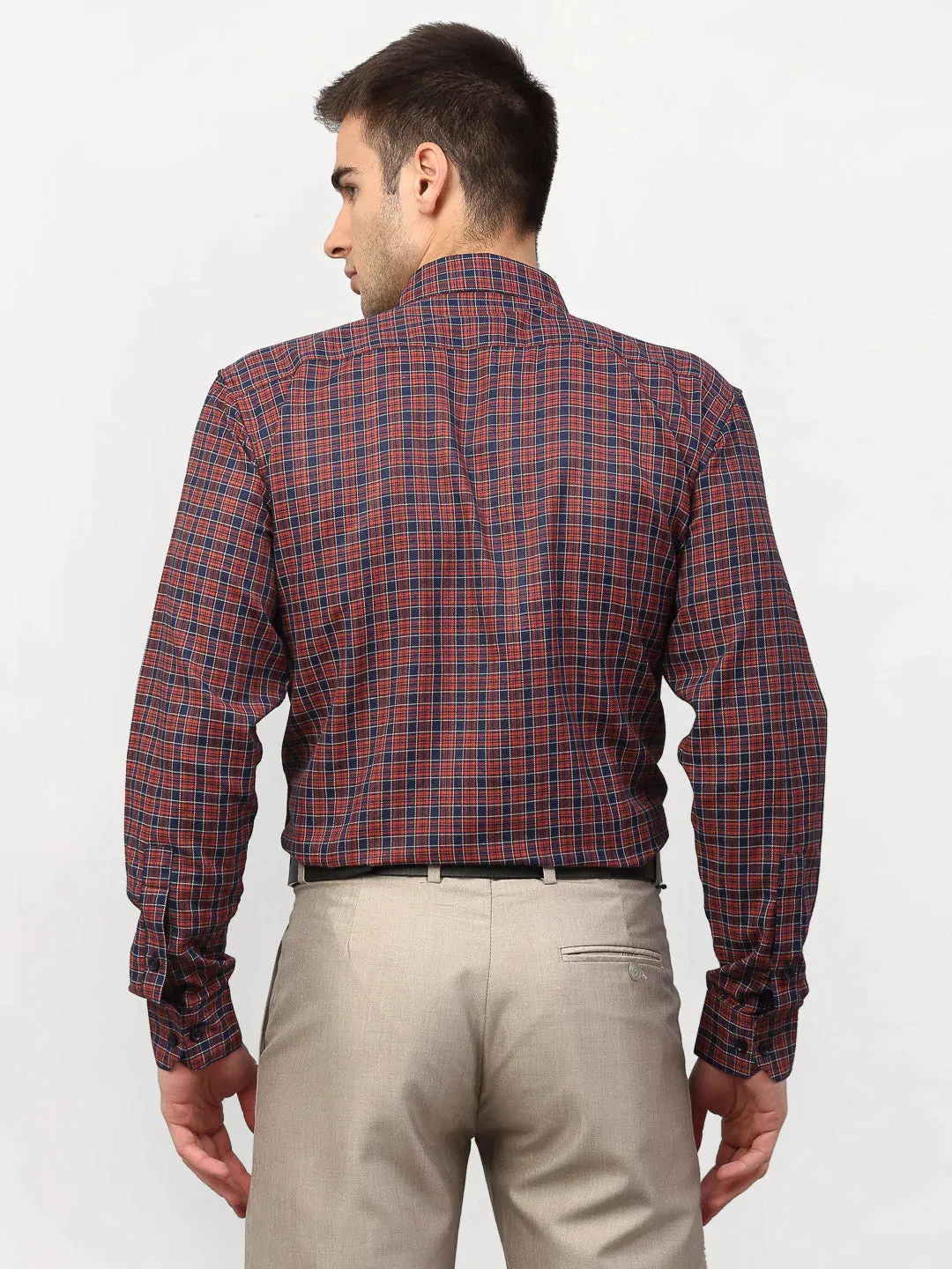 Men's Maroon Checked Formal Shirts - Taantav