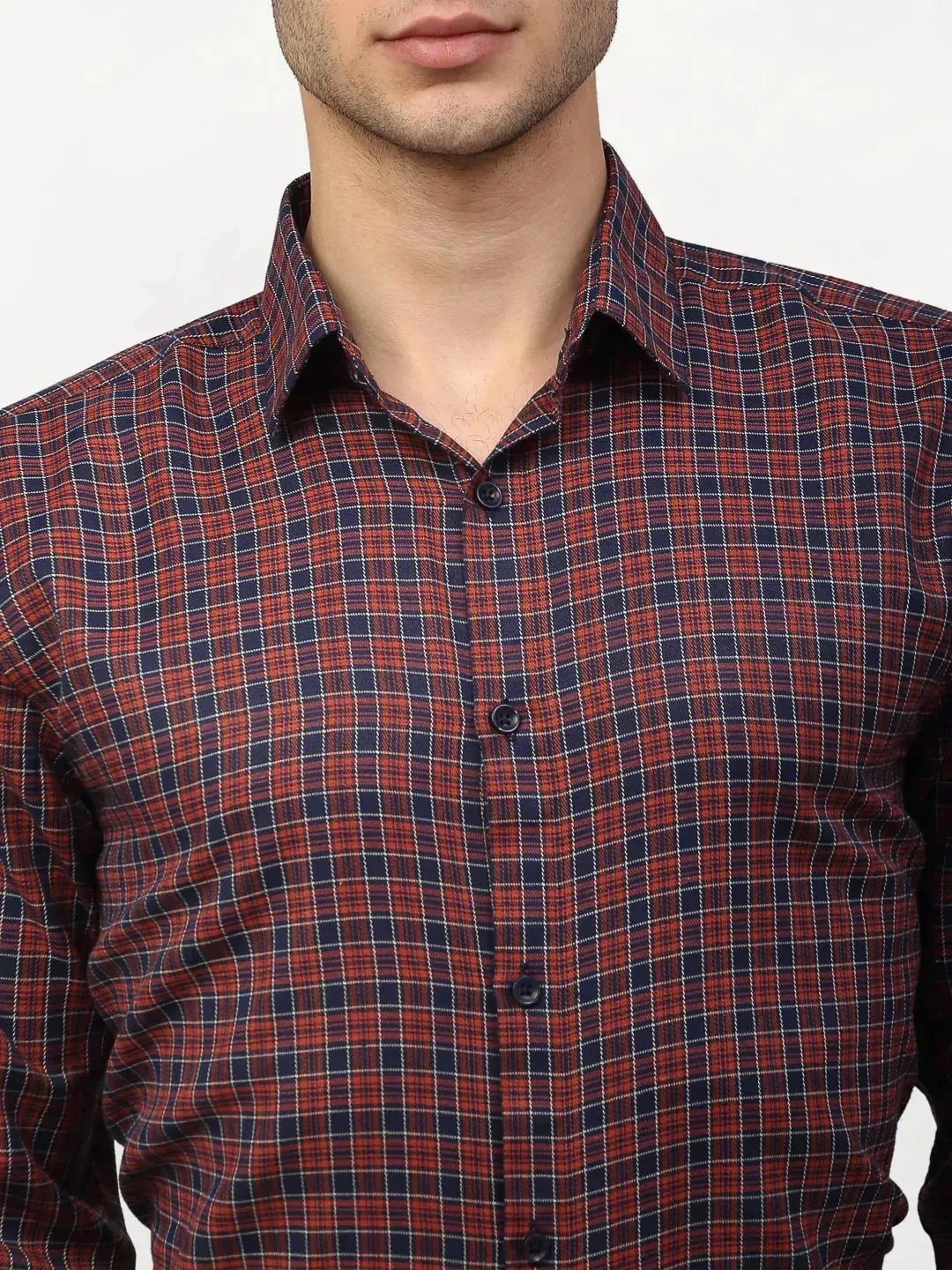 Men's Maroon Checked Formal Shirts - Taantav