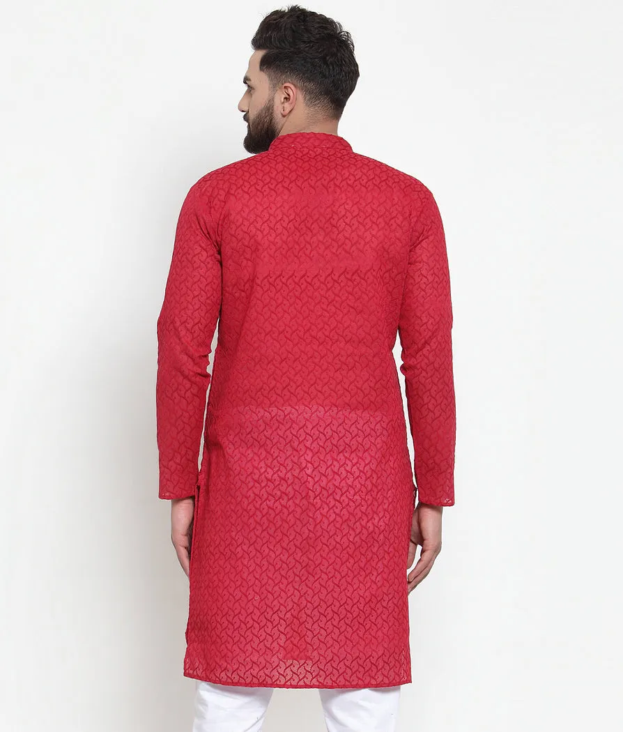 Men's Maroon Chikan Kurta Only ( Ko 561 Maroon ) - Virat Fashions