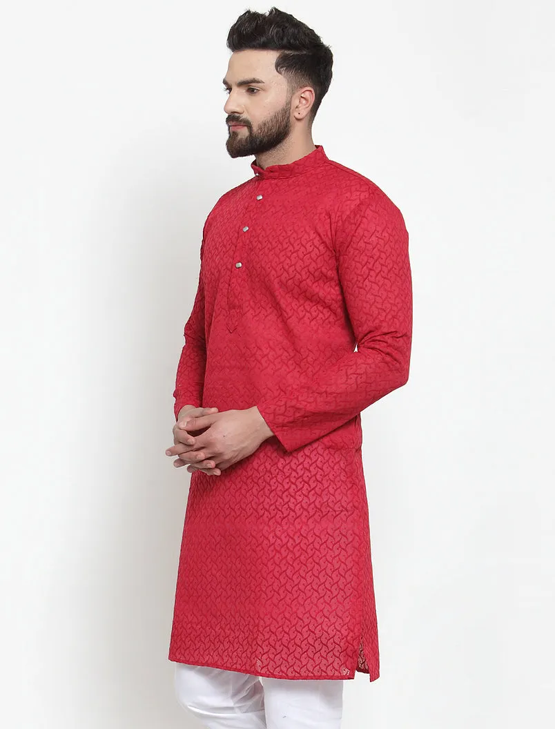 Men's Maroon Chikan Kurta Only ( Ko 561 Maroon ) - Virat Fashions