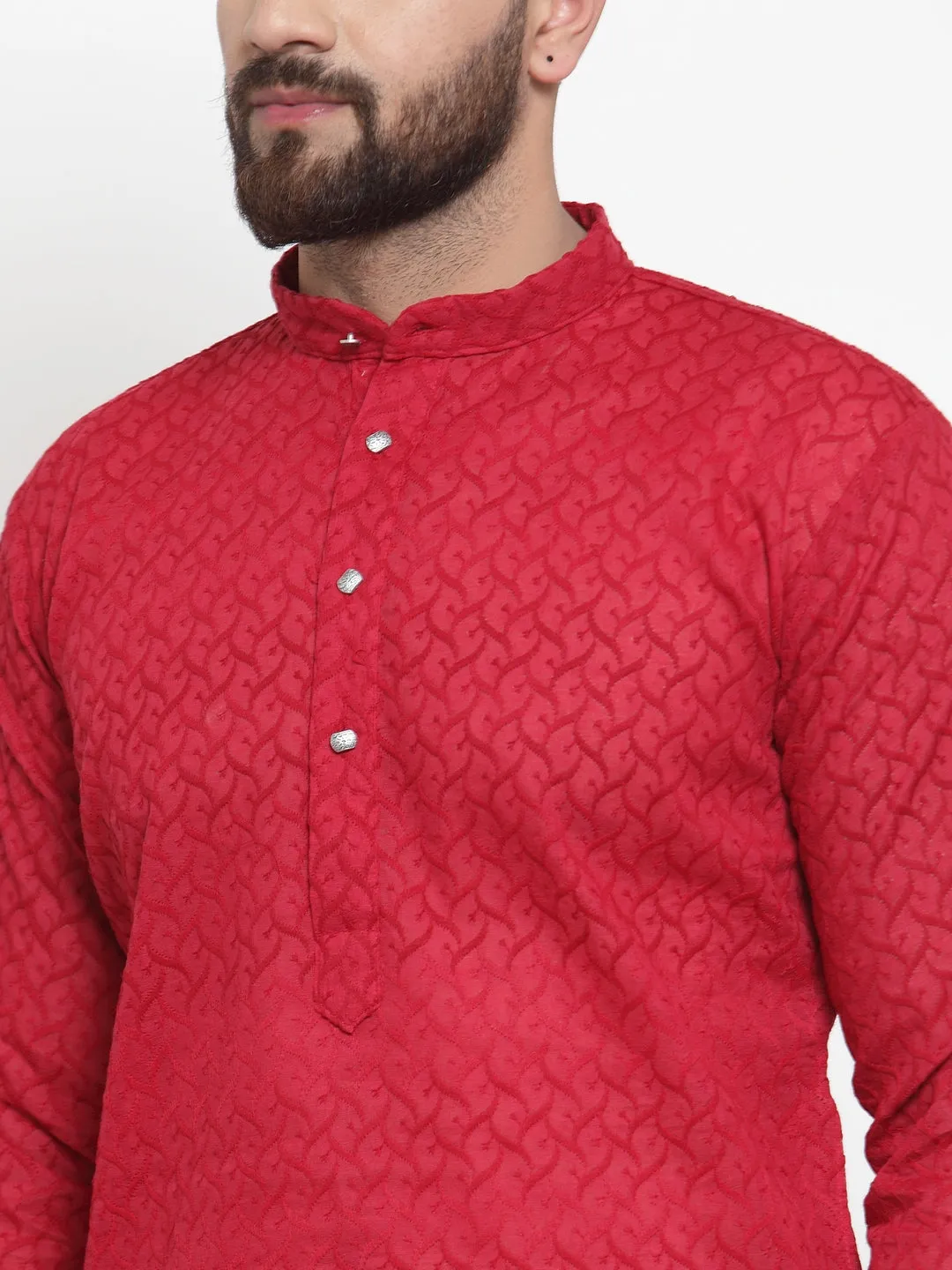 Men's Maroon Chikan Kurta Only ( Ko 561 Maroon ) - Virat Fashions