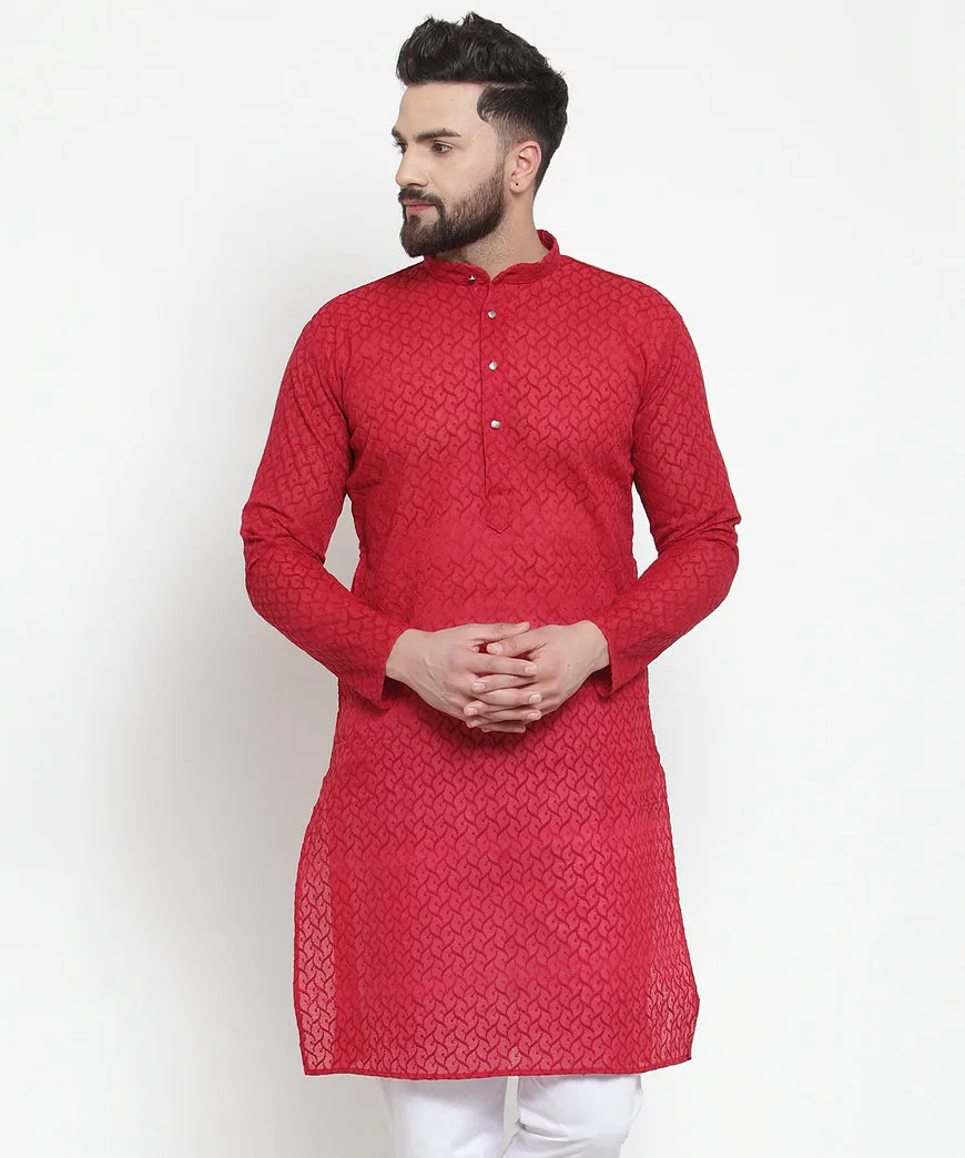 Men's Maroon Chikan Kurta Only ( Ko 561 Maroon ) - Virat Fashions