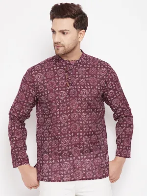 Men's Maroon Color Kurta with Slit Neckline - Even Apparels