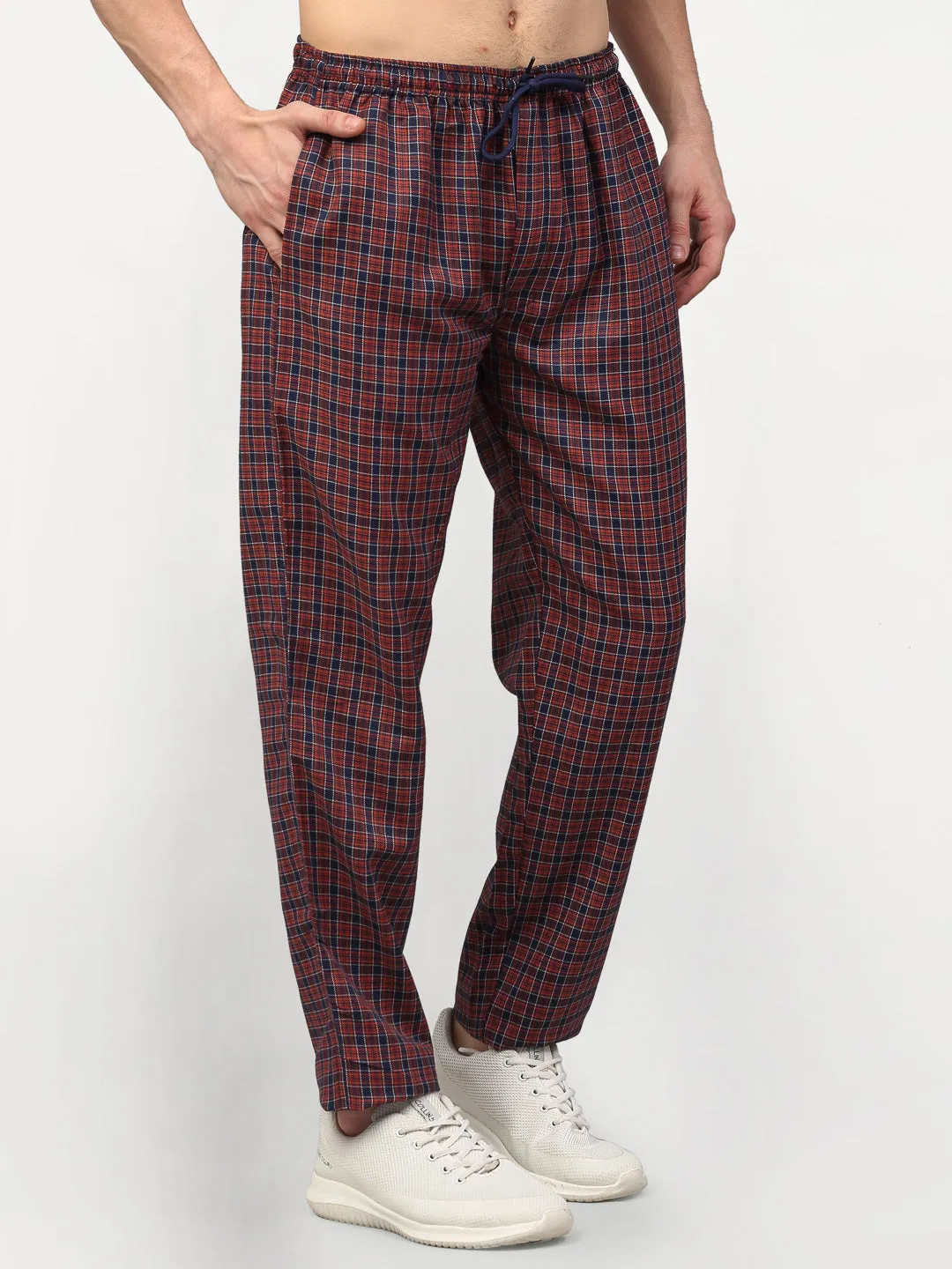 Men's Maroon Cotton Checked Track Pants ( JOG 017Maroon ) - Jainish