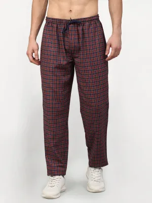 Men's Maroon Cotton Checked Track Pants ( JOG 017Maroon ) - Jainish