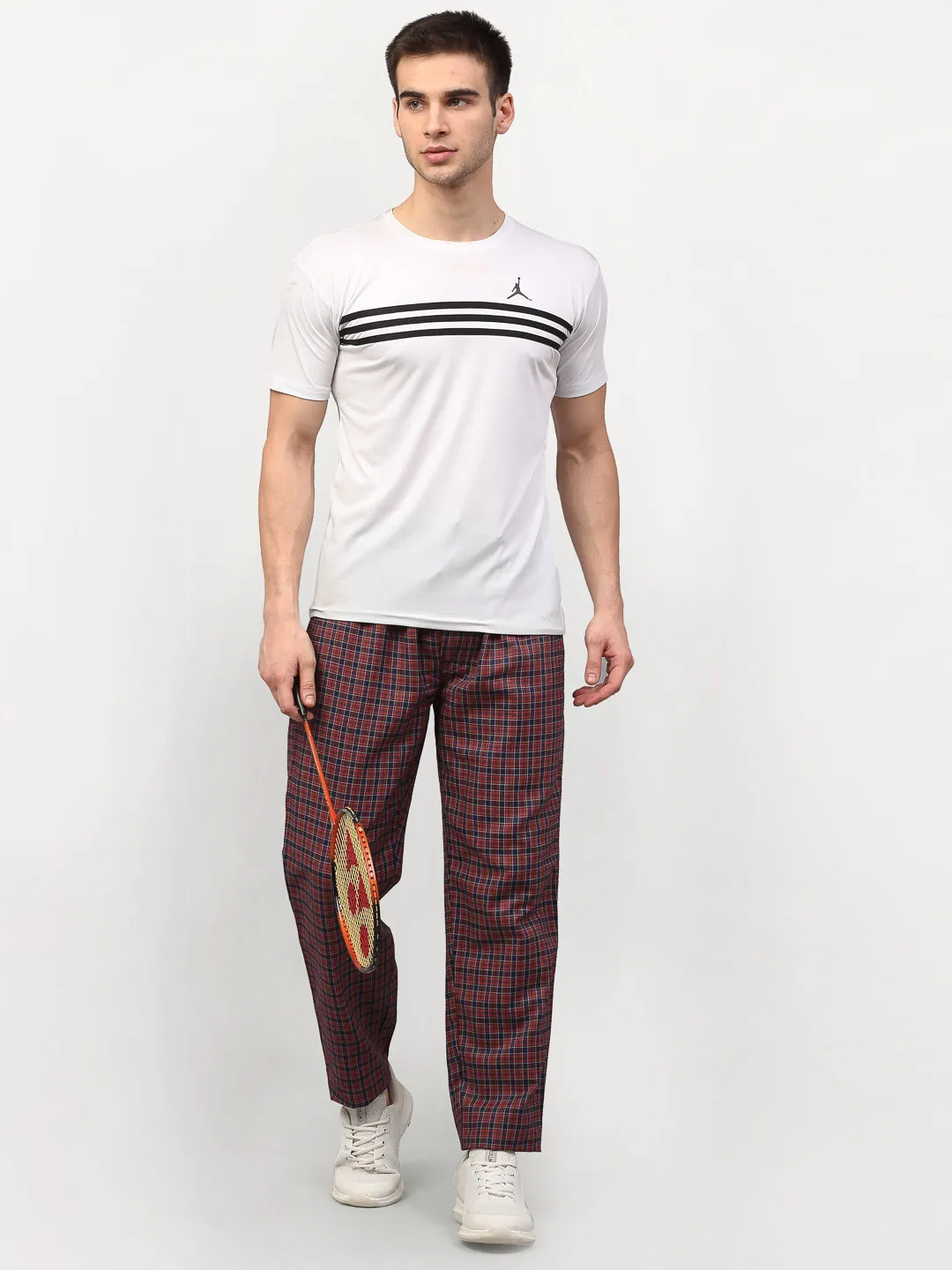 Men's Maroon Cotton Checked Track Pants ( JOG 017Maroon ) - Jainish