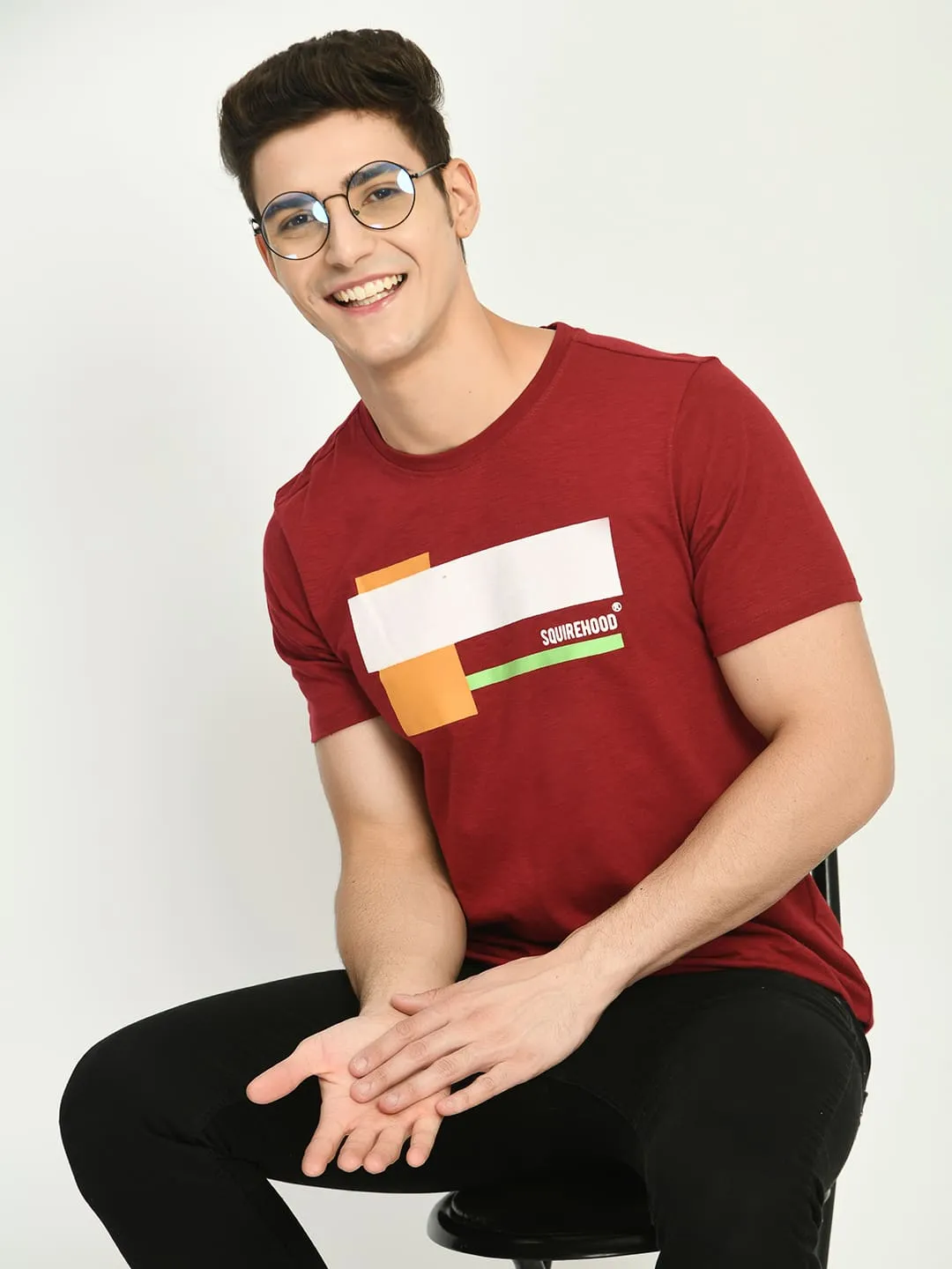 Men's Maroon Graphic Printed T-Shirt