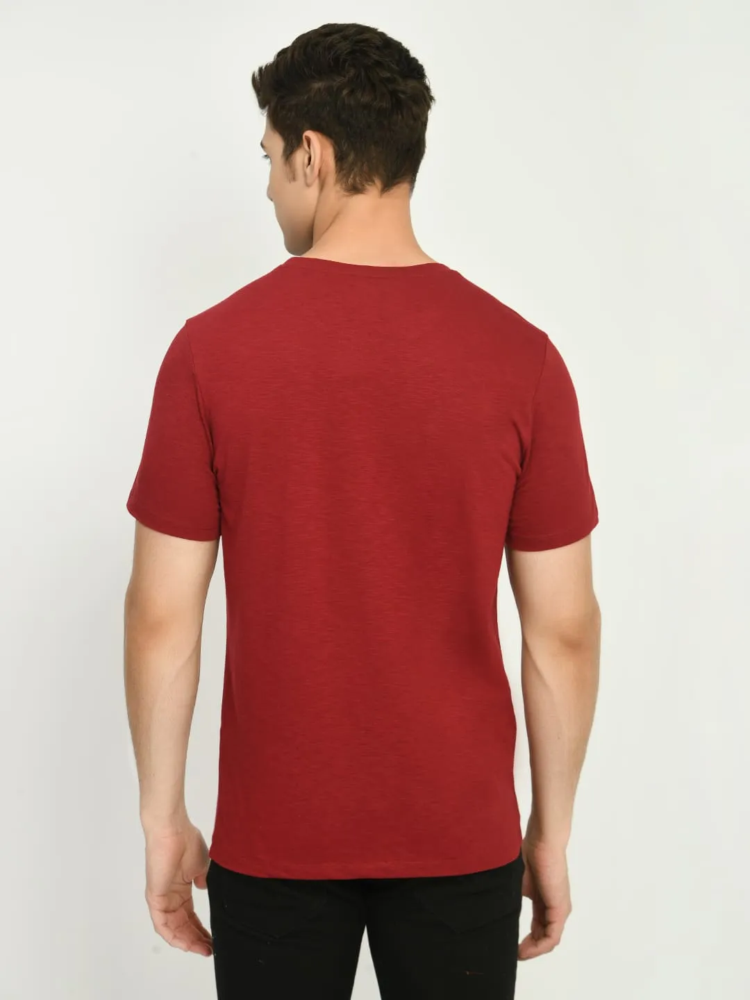 Men's Maroon Graphic Printed T-Shirt