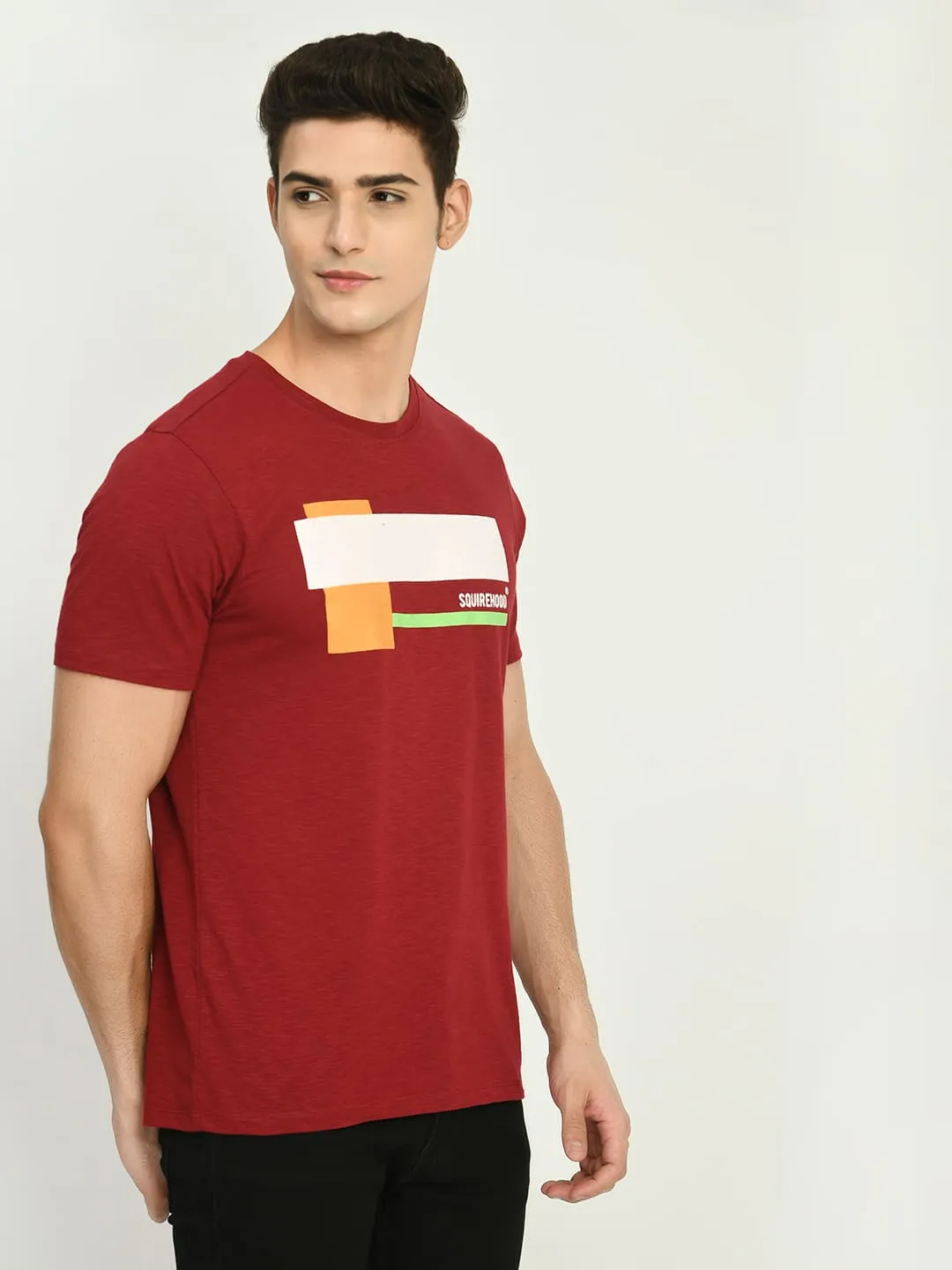 Men's Maroon Graphic Printed T-Shirt