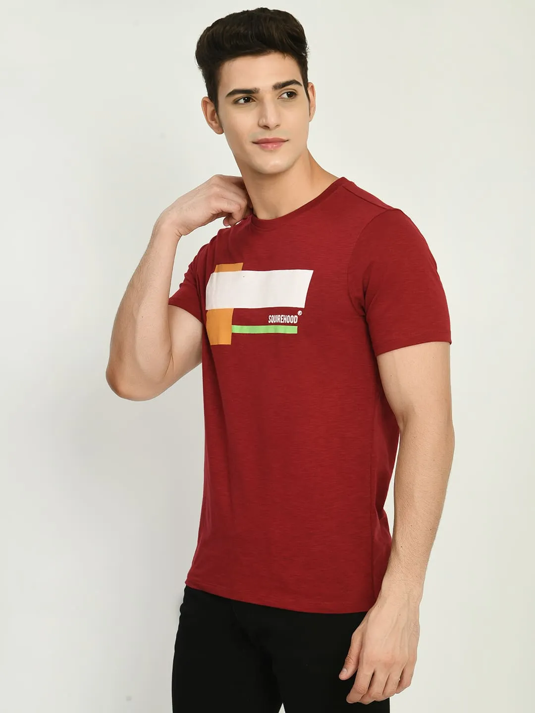 Men's Maroon Graphic Printed T-Shirt