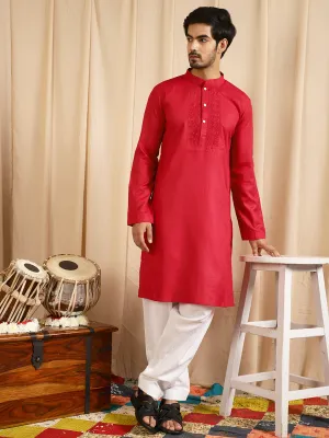 Men's Maroon Indian Long Kurta - Aks Men