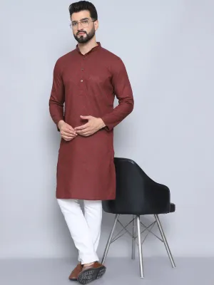 Men's Maroon Pure Cotton Kurta - Even Apparels