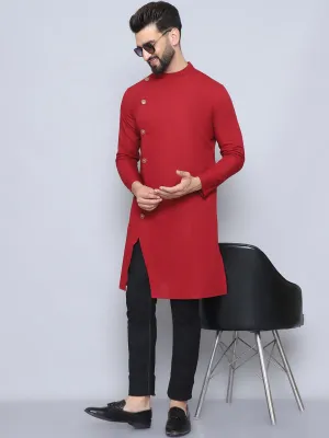 Men's Maroon Pure Cotton Sherwani Kurta - Even Apparels