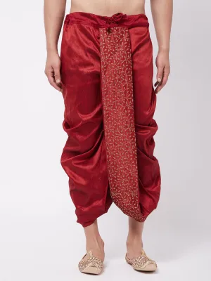 Men's Maroon Silk Blend Embroidered Dhoti - Vastramay