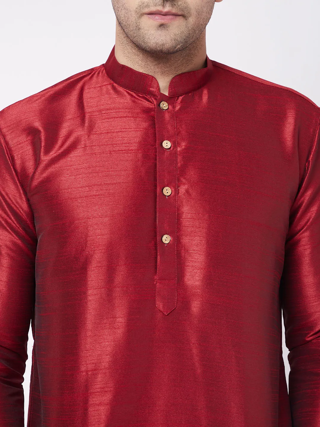 Men's Maroon Silk Blend Kurta And Dhoti Set - Vastramay