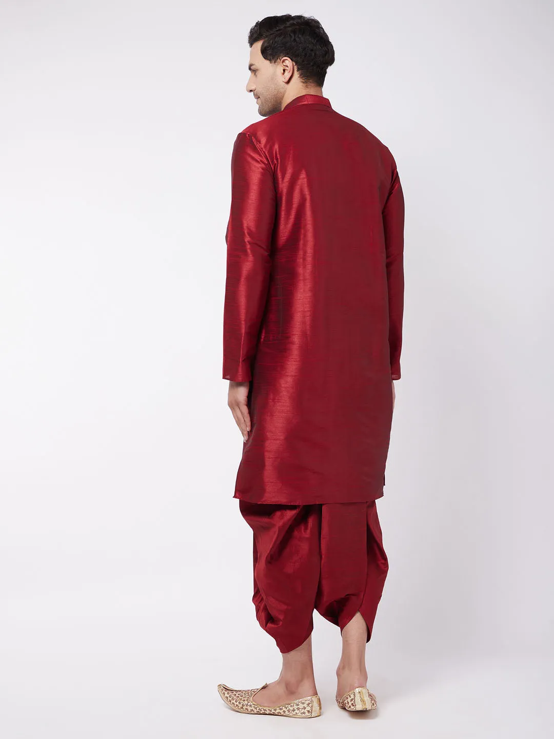 Men's Maroon Silk Blend Kurta And Dhoti Set - Vastramay