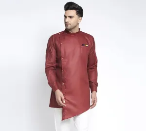 Men's Maroon Solid Short Kurta - Benstoke