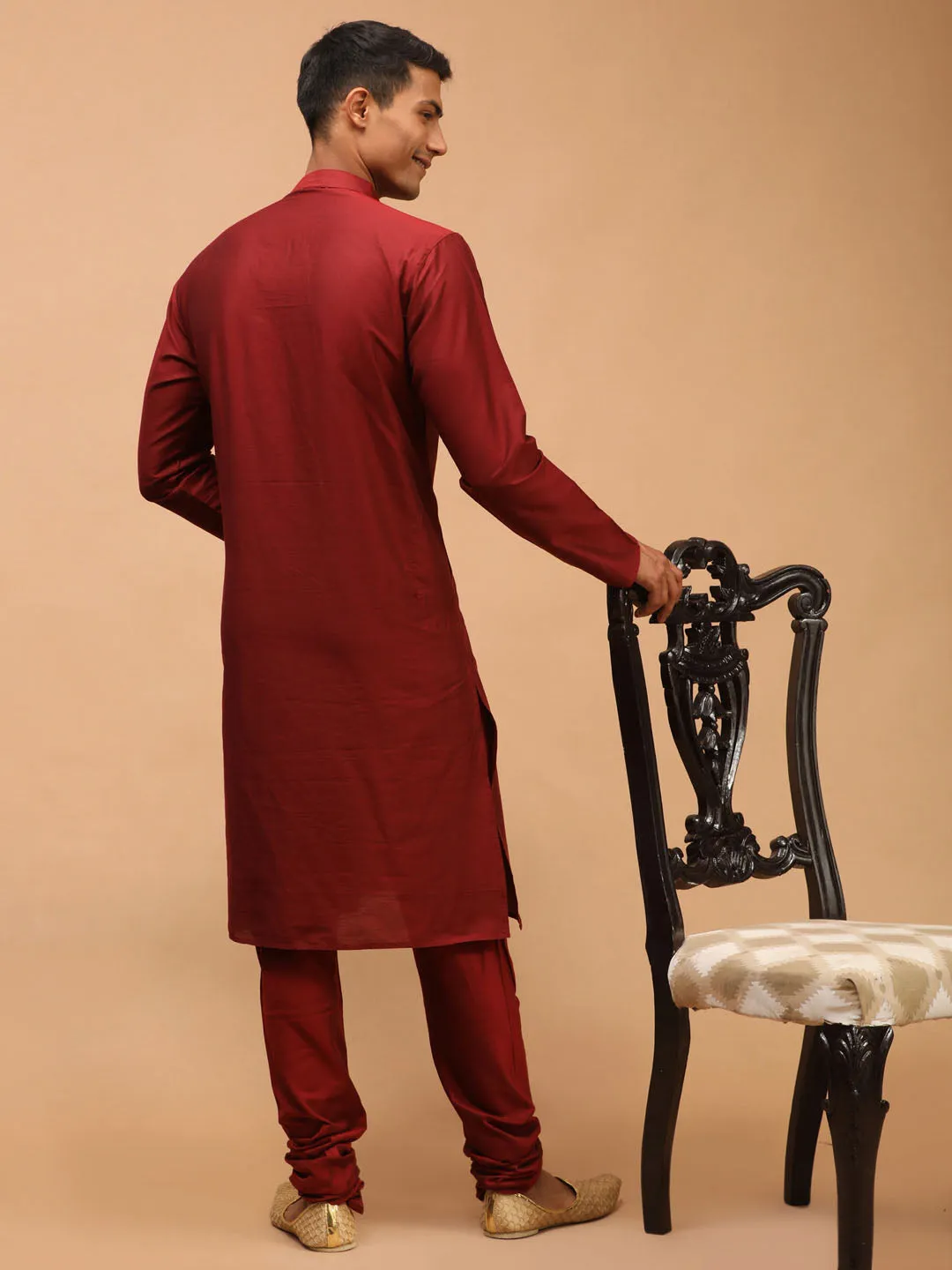 Men's Maroon Viscose Kurta Pyjama Set - Shrestha By Vastramay