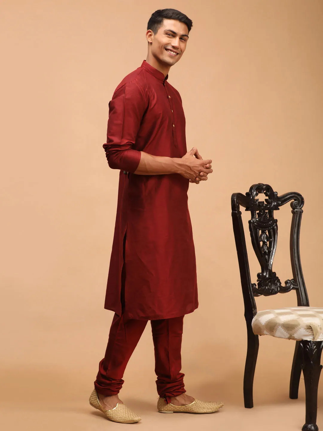 Men's Maroon Viscose Kurta Pyjama Set - Shrestha By Vastramay