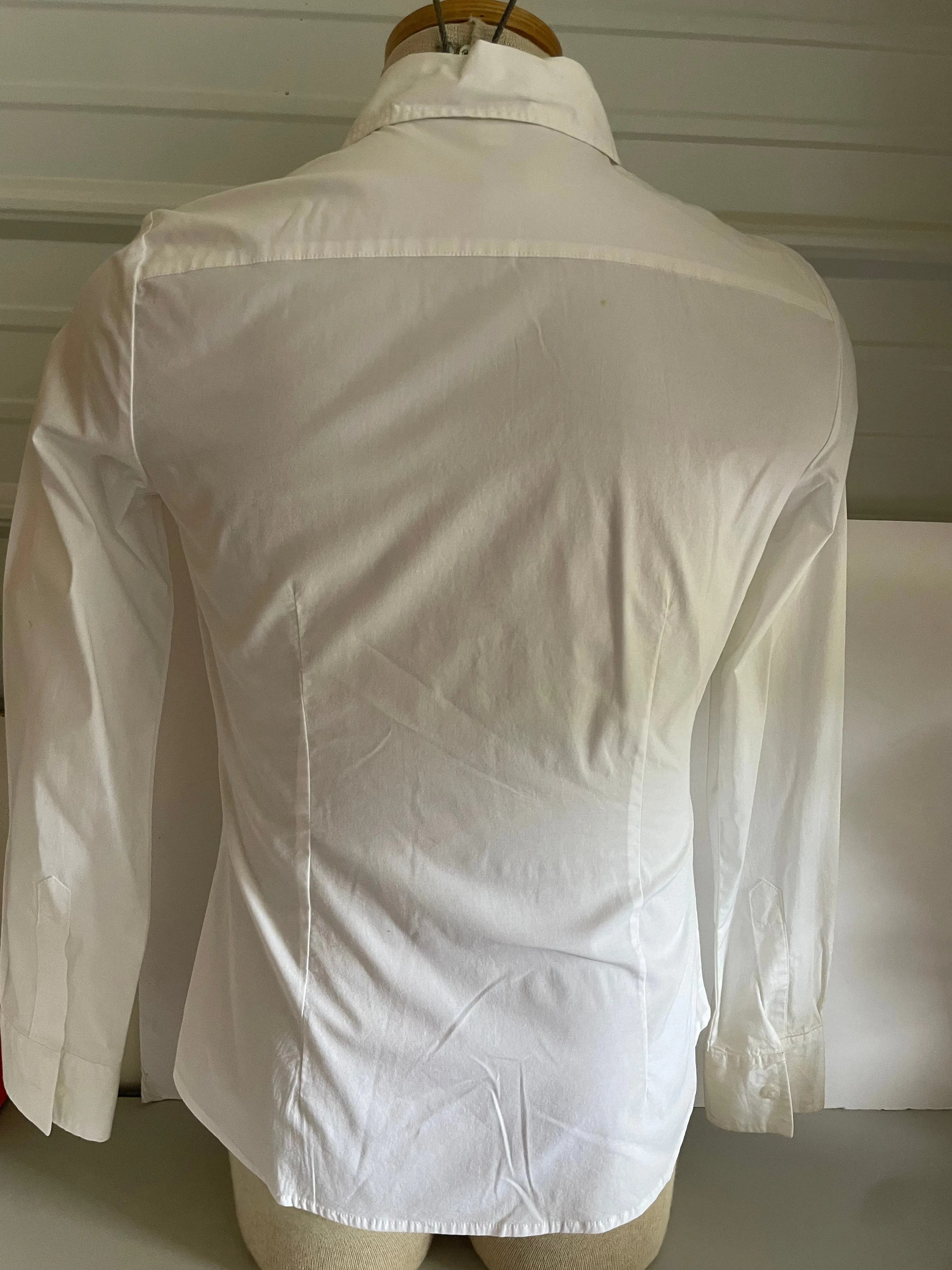 Mens Medium MODA International Fitted White Cotton Button Down Long Sleeve Dress Shirt