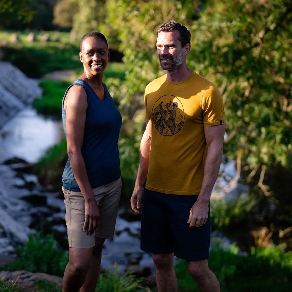 Mens Merino 150 Mountains Tee (Mustard/Navy)