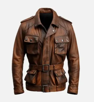 Men's Military Style Vintage Leather Jacket