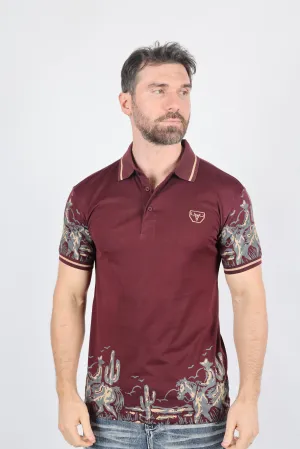 Mens Modern Fit Stretch Cowboy Panoramic Print Polo