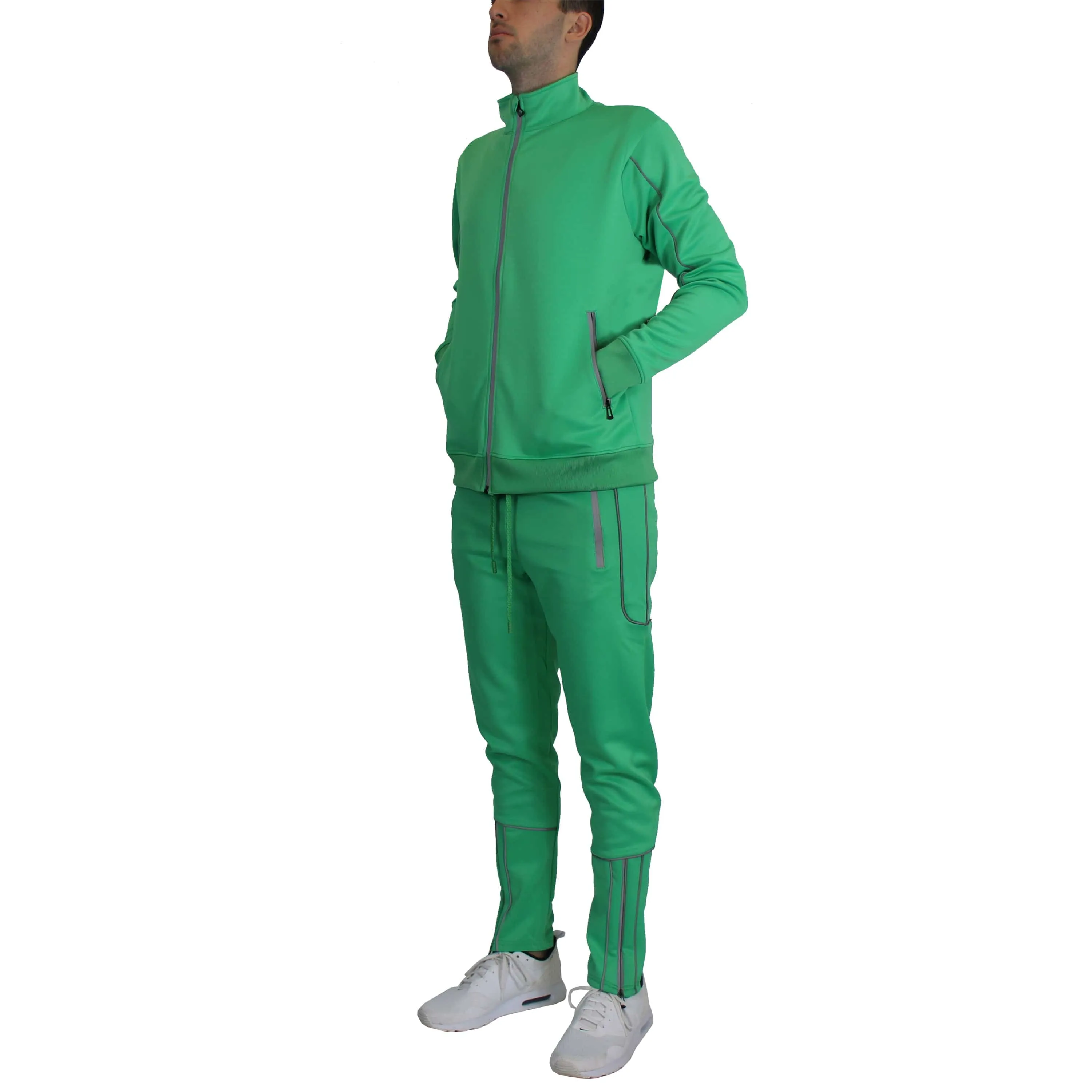 Men’s Moisture Wicking Quick Dry Performance Reflective Track Jacket & Jogger 2-Piece Set (Sizes, S-2XL)