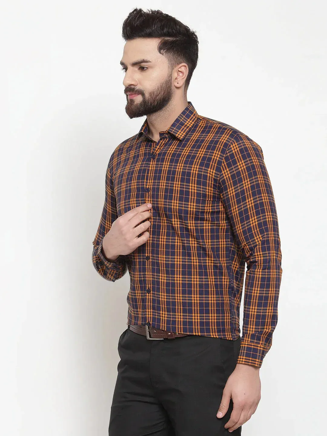 Men's Multi Cotton Checked Formal Shirts - Taantav