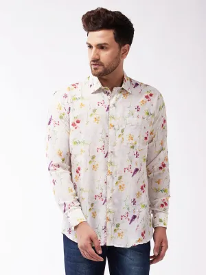 Men's Multicolor-Base-Cream Muslin Blend Ethnic Shirt - Vastramay