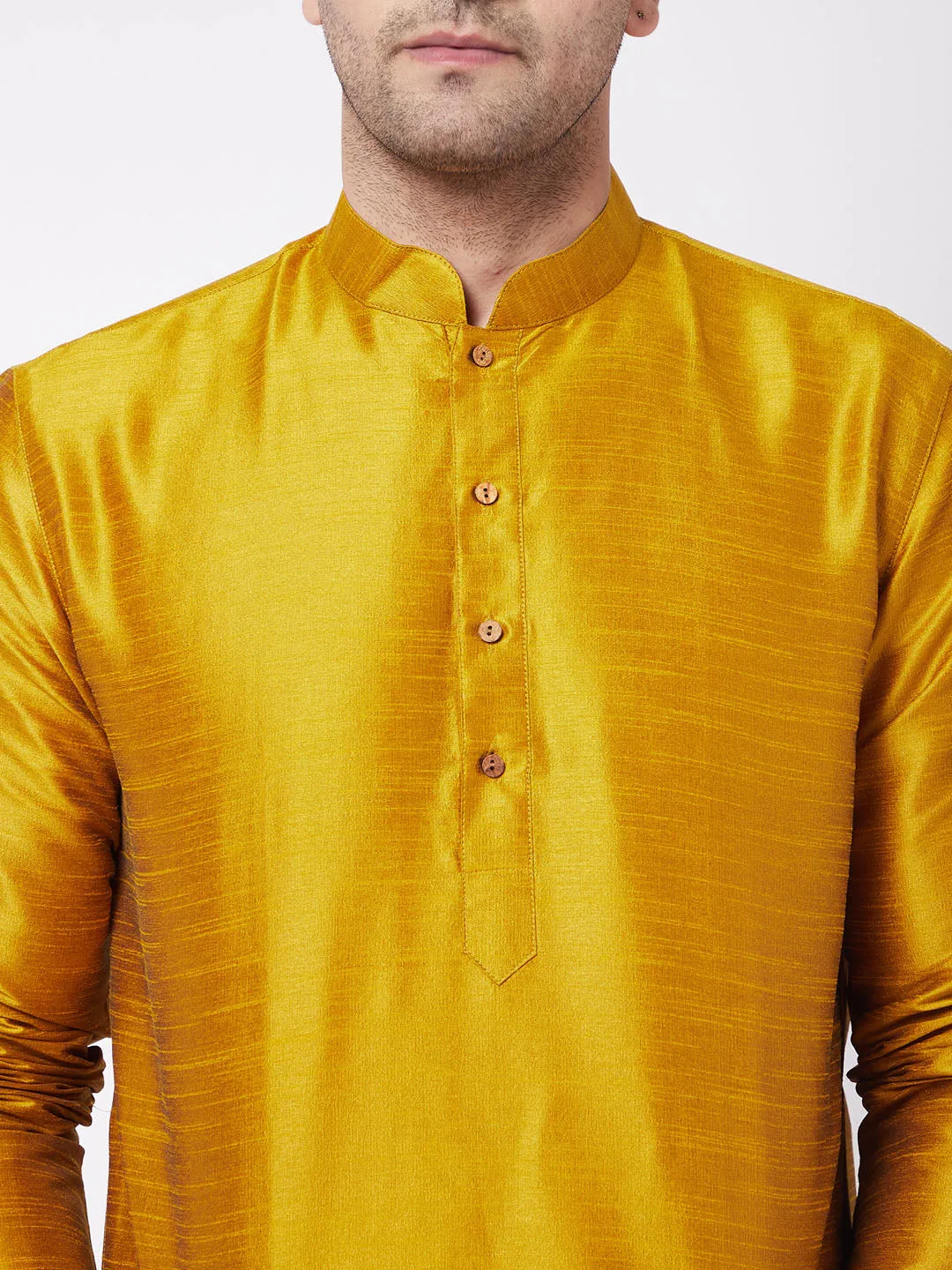 Men's Mustard And Black Silk Blend Kurta And Dhoti Set - Vastramay