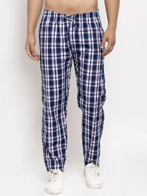 Men's Navy Blue Checked Cotton Track Pants ( JOG 013Navy-Blue ) - Jainish