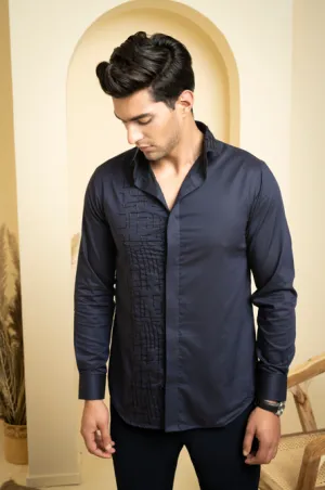 Men's Navy Blue Color Diam Full Sleeves Shirt - Hilo Design