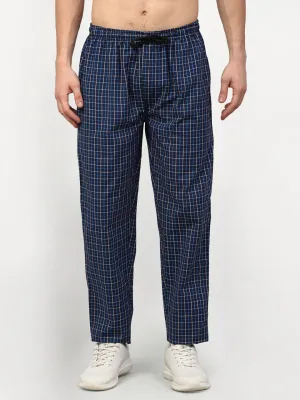 Men's Navy Blue Cotton Checked Track Pants ( JOG 015Navy ) - Jainish