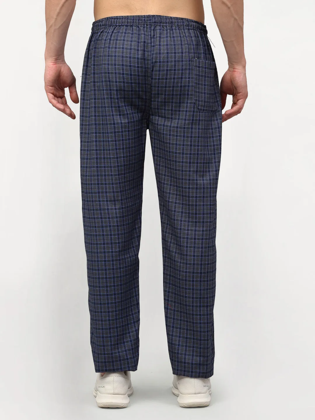 Men's Navy Blue Cotton Checked Track Pants ( JOG 017Navy-Grey ) - Jainish