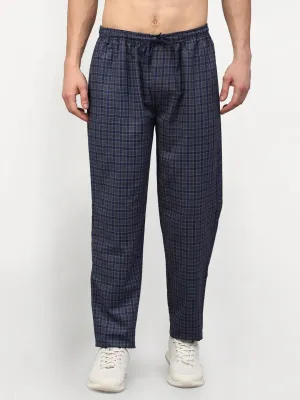 Men's Navy Blue Cotton Checked Track Pants ( JOG 017Navy-Grey ) - Jainish