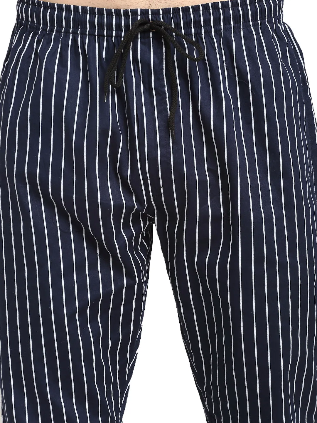 Men's Navy Blue Cotton Striped Track Pants ( JOG 020Navy ) - Jainish